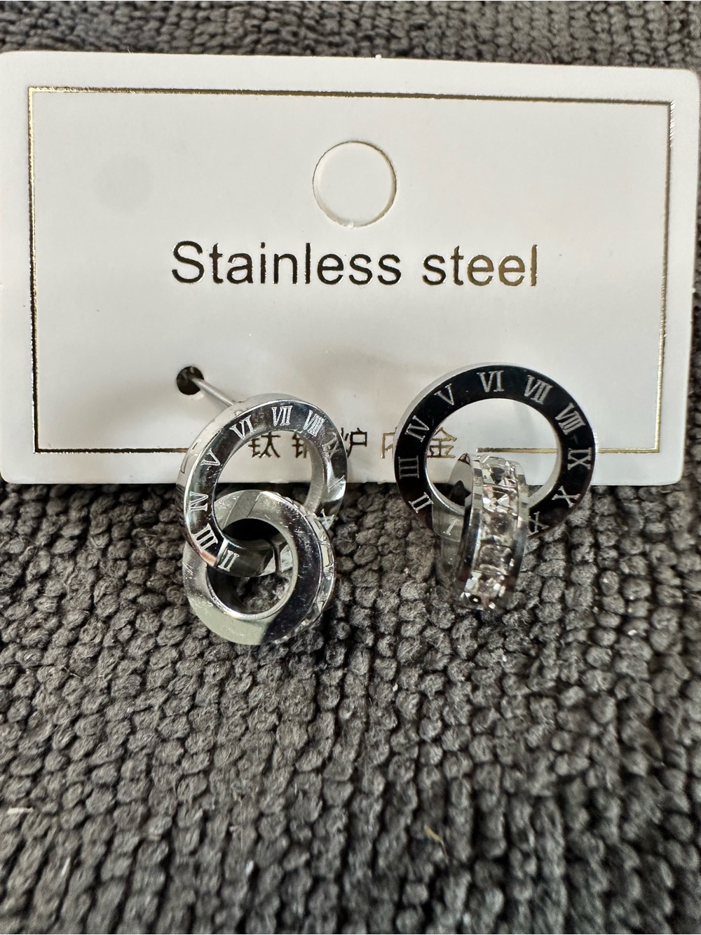Stainless Steel Black & Silver Roman Numeral Link Earrings